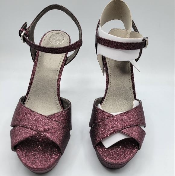 Guess Jordie Metallic Glitter Dark Purple Dress Sandals 8 - Picture 10 of 11